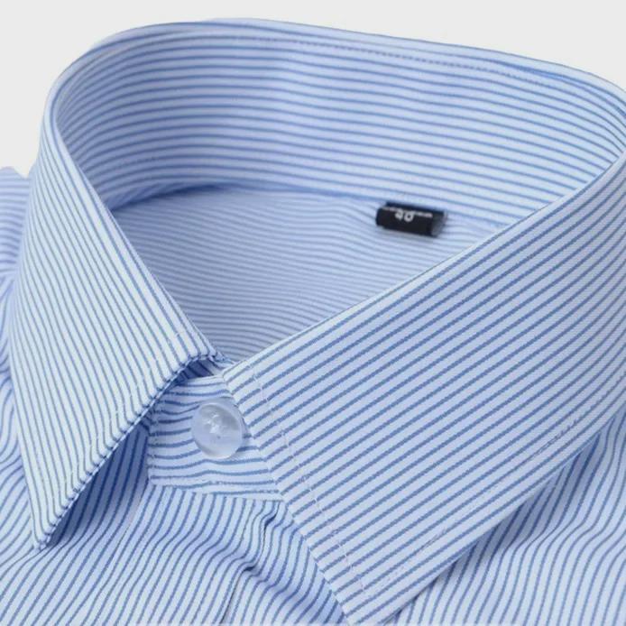 Men's High-End Blue Striped Cotton Shirt: Breathable Business Office Wear In Plus Sizes