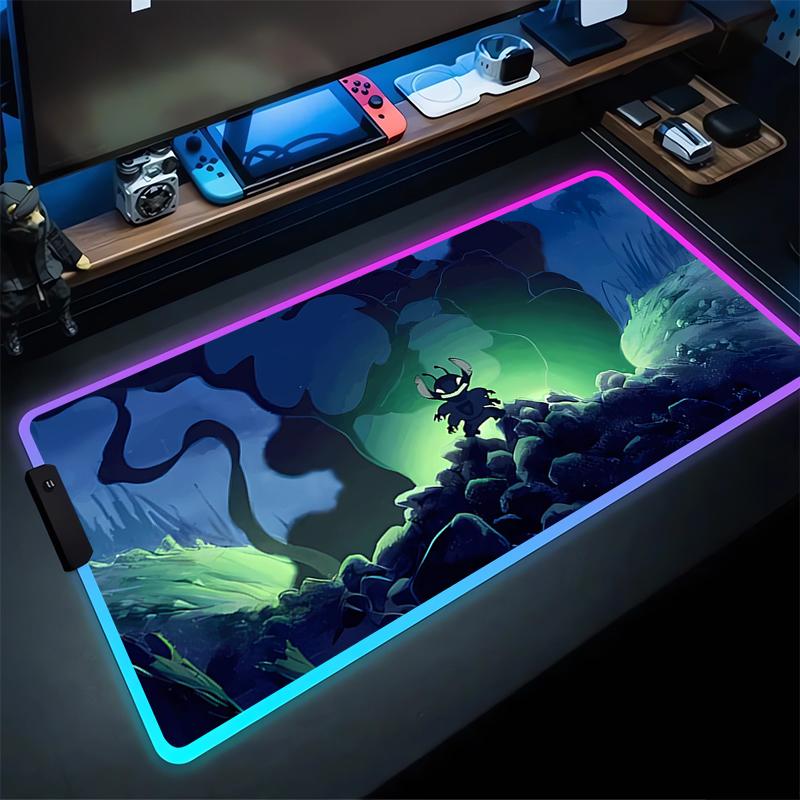 RGB Стич Светящийся Коврик для Мыши ПК Кавайи Аниме Цветной Коврик для Мыши XXL Игровой Шкаф Ковер для Клавиатуры Ноутбука Игровой Расширенный Коврик для Стола