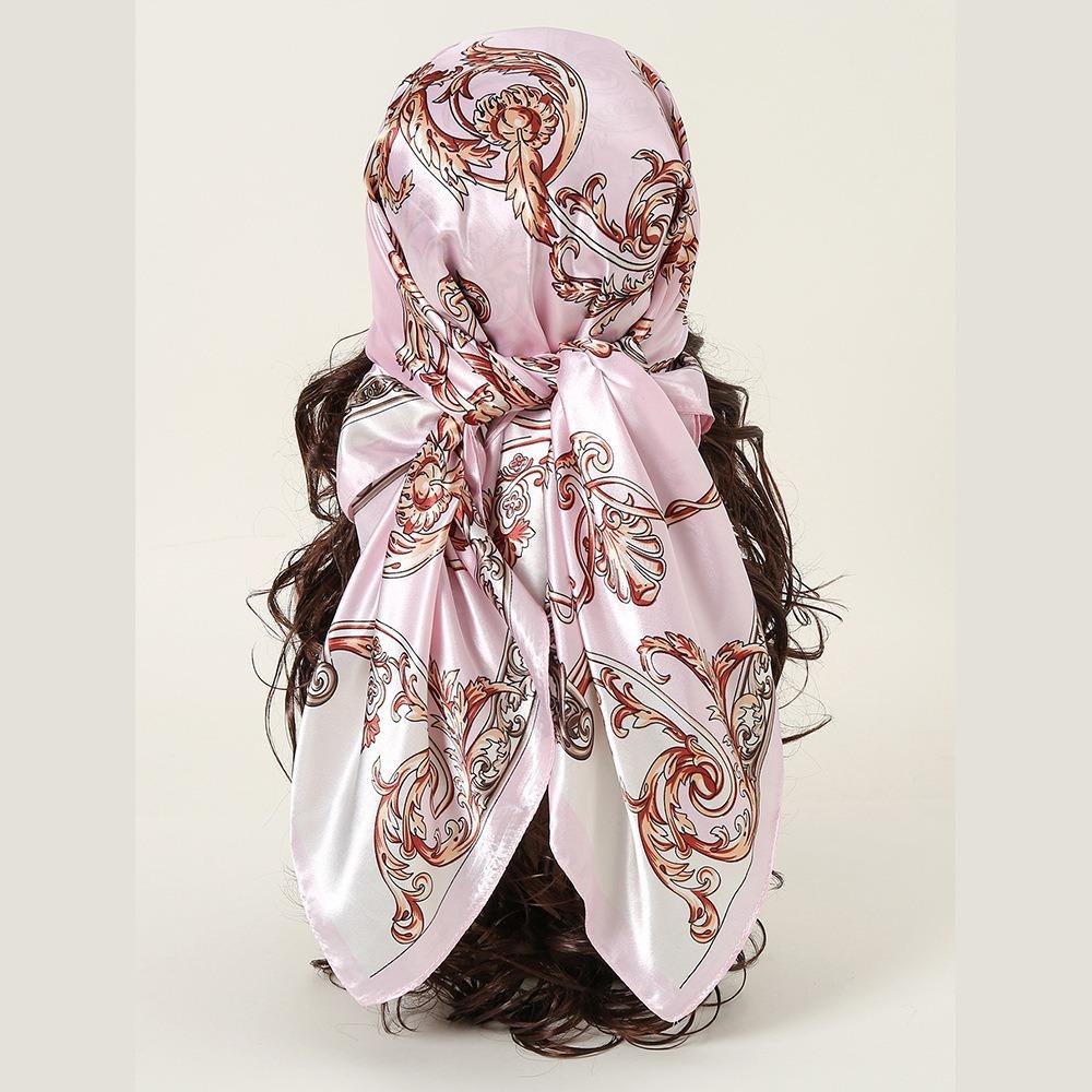 Printed Large Hair Bandana Satin Silk Female Shawl Wrap Fashion Women Head Scarf