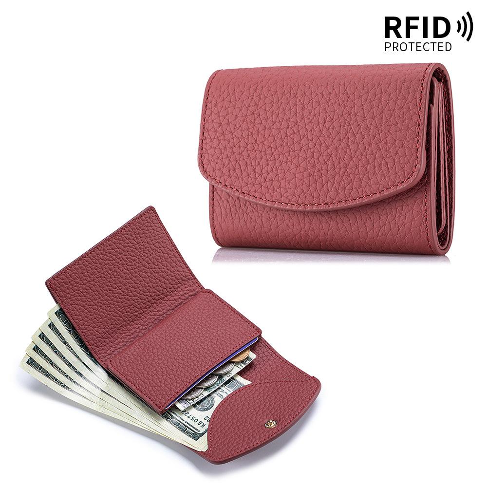 Маленький кожаный RFID-кошелек для женщин с отделением для монет, компактный трехскладной мини-карманный кошелек с отделением для купюр и держателями для карт