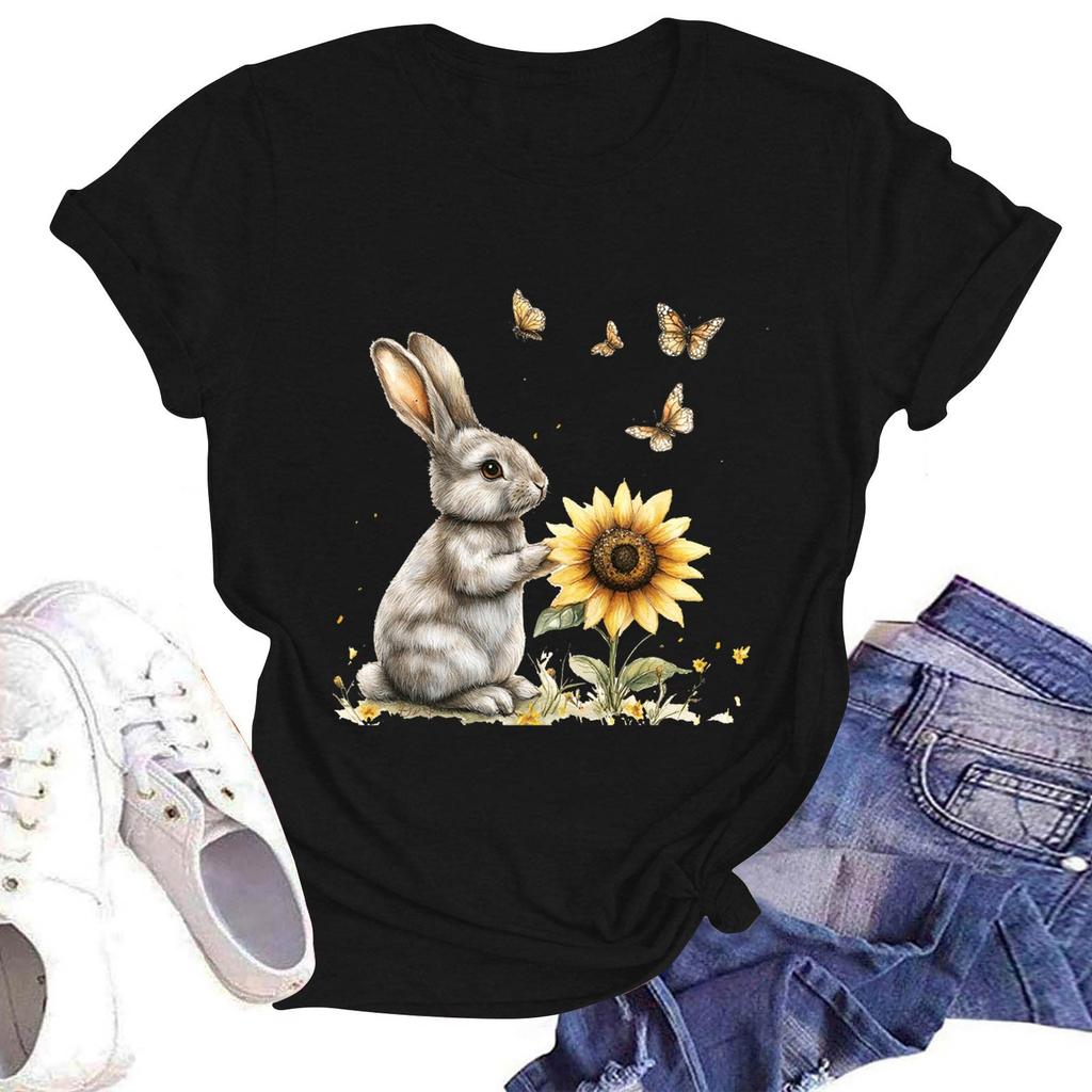 Women's Casual Round Neck Short Sleeve Pullover Printed T-Shirt Top