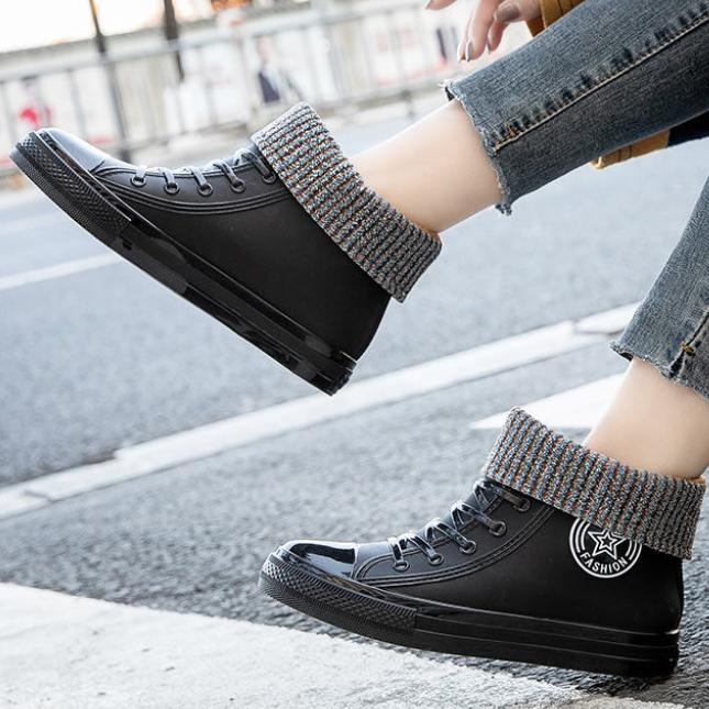 Rubber Shoes Women Waterproof Rain Boots Ankle Shoes Female Water Shoes Rain Boots Ankle Boots Cotton Cover Flats