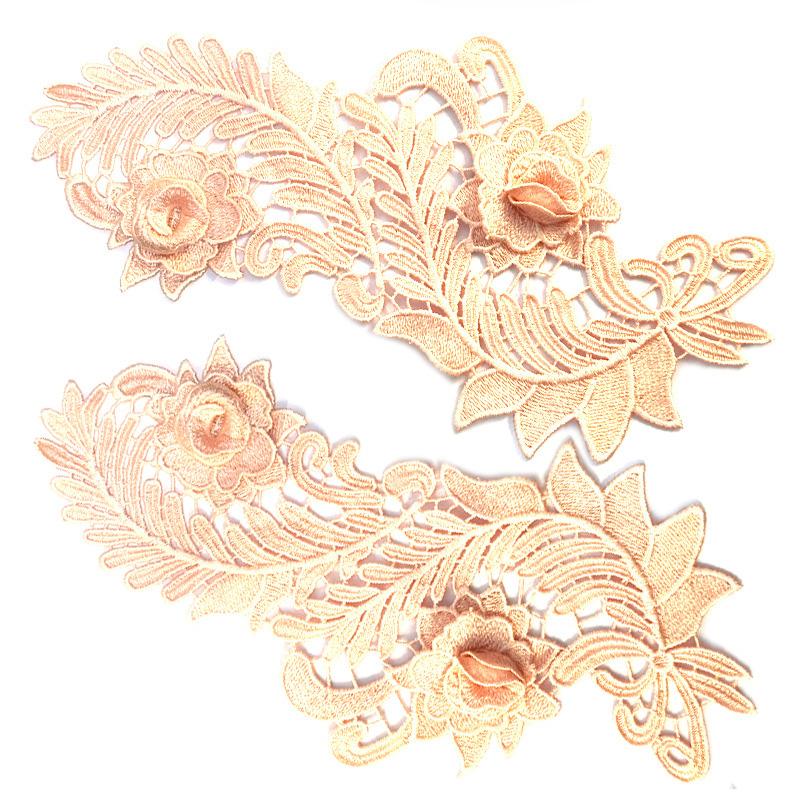 1 пара аппликаций из ткани с цветами для модной одежды, платья, декора, 3D, полые, водорастворимые, для DIY-поделок, кружевная вышивка