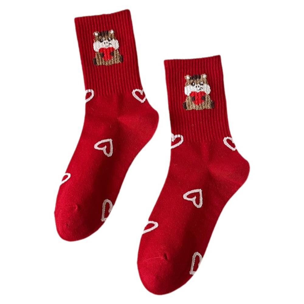Cotton Cartoon Red Socks Soft Zodiac Year Socks Cute Year of The Horse Socks  Gift