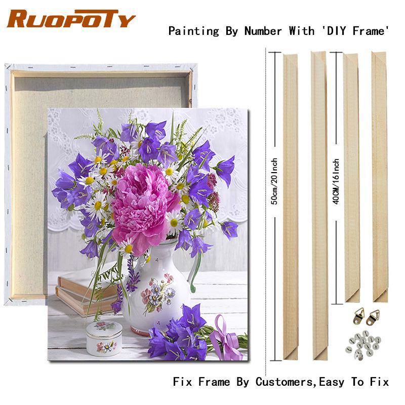 RUOPOTY Painting By Numbers Daisy Unique Gift DIY Frame HandPainted Wall Art Paint By Number Flower For Living Room