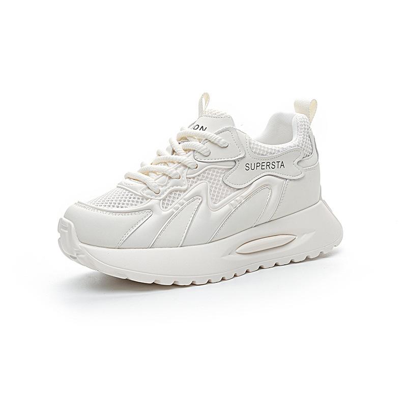 Leather platform dad shoes spring and summer new mesh breathable inner height increase casual Forrest Gump shoes