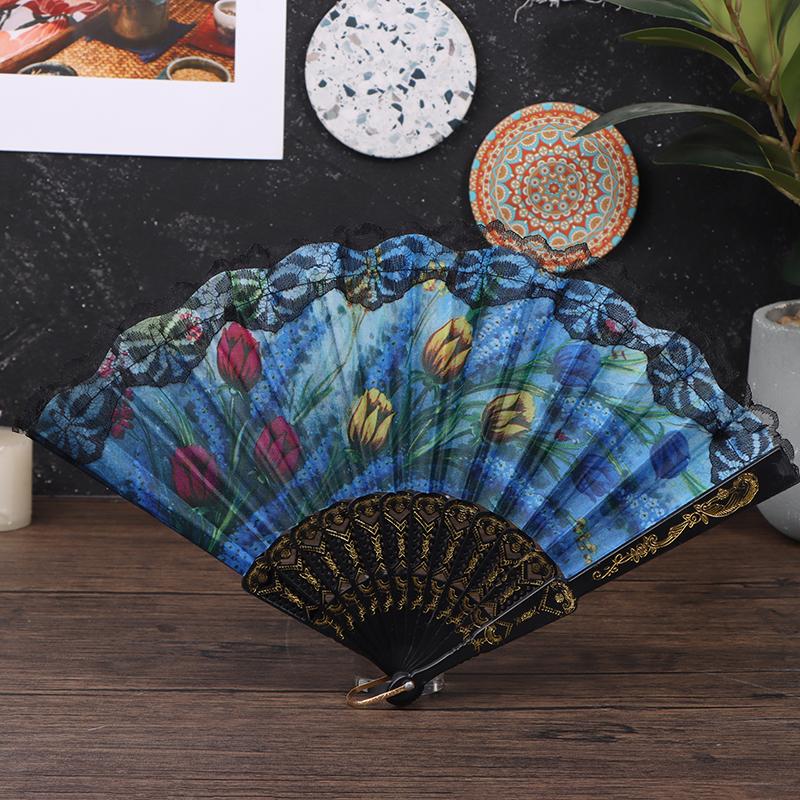 1 шт. кружевной складной веер черный деревянный стержень классический танцевальный складной веер высокое качество элегантный женский веер домашний декор