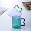 Colored Glass Cup with Wave Handle Coffee Breakfast Cup  Large Capacity Milk Cup Microwaveable  Cross-border