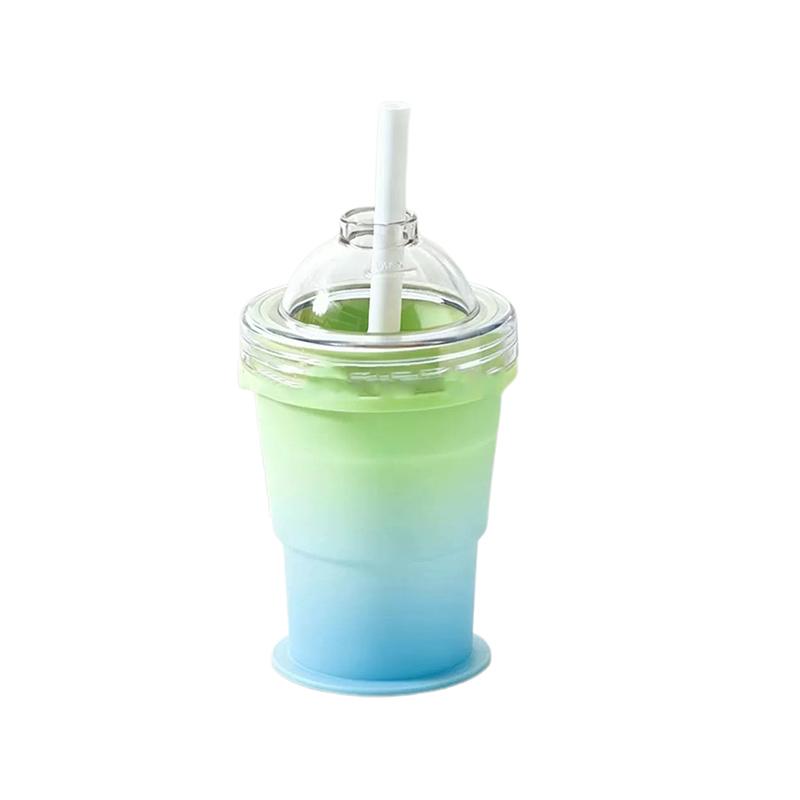 2-In-1 Collapsible Silicone Ice Ball Cup Reusable Portable Ice Sphere Mold With Straw Lid For Coffee Juice Drinks