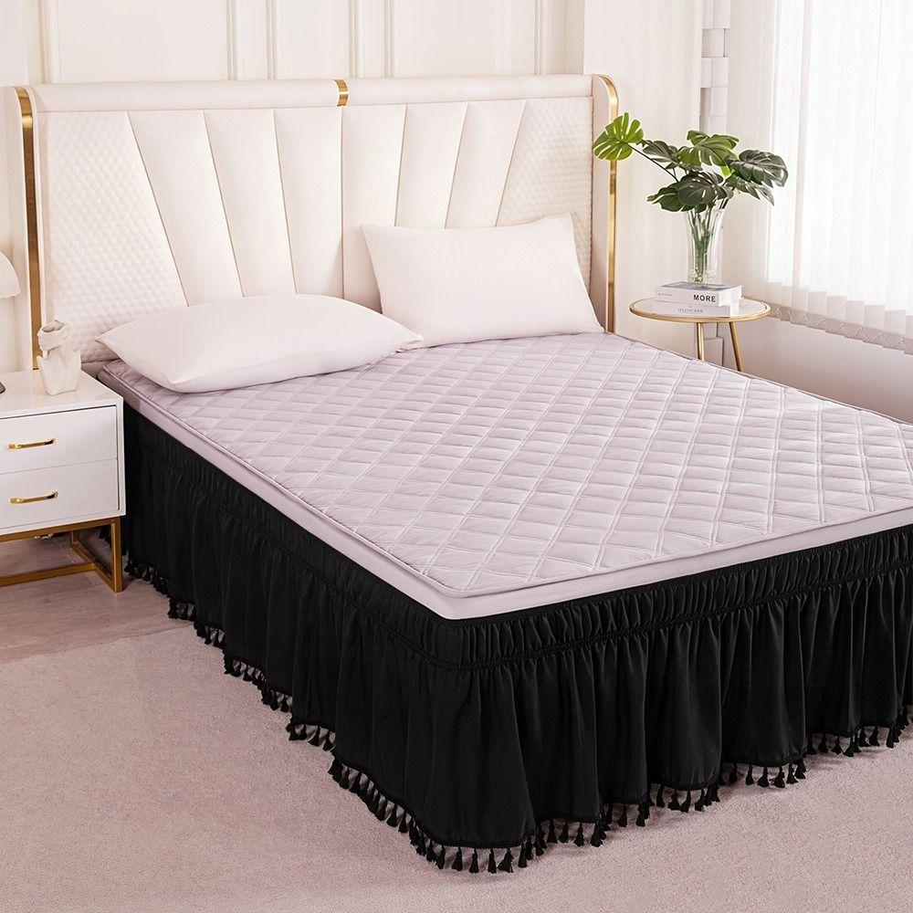 Solid Color Bed Skirts Fade Resistant Bed Cover Protector Bed Ruffles Wrap  Bedding Accessory