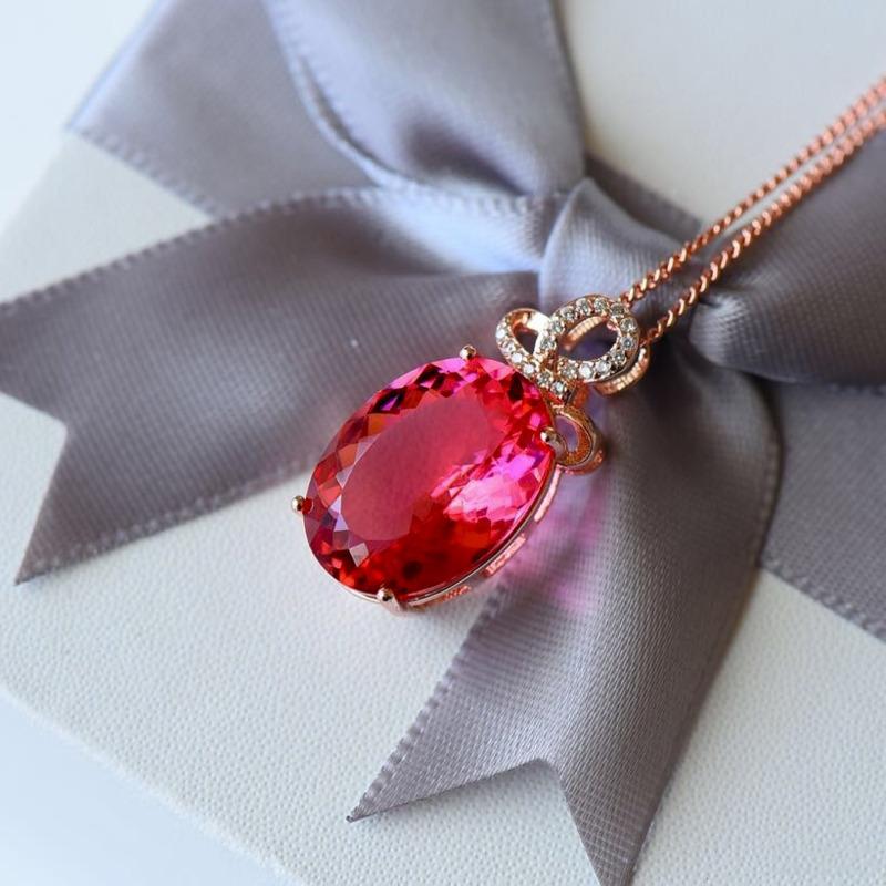 POMOiii Новый темпераментный красный турмалин, цветной кулон с сокровищами, розовое золото, модное ожерелье с ключицей, головной убор, изящные ювелирные изделия, новые модные