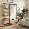 Wardrobe Stand With Shelves Drawers And Clothes Rail 180 Cm Freestanding Wardrobe Stand In Modern Style Metal Frame Oak