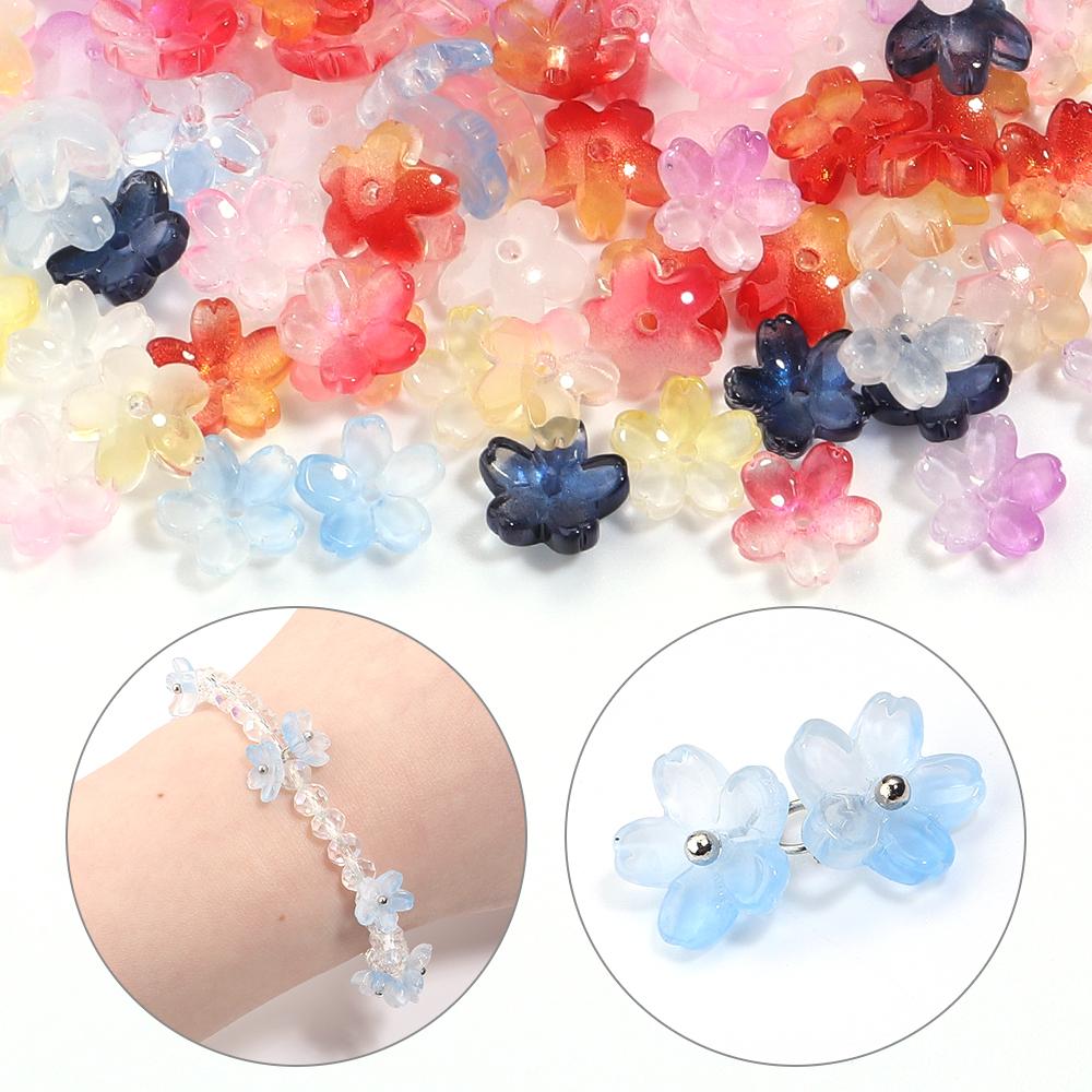 50pcs/lot 10.5mm Colored Gradient Lampwork Beads Caps Cherry Blossom Loose Glass Beads For DIY Making Necklace Earrings Supplies