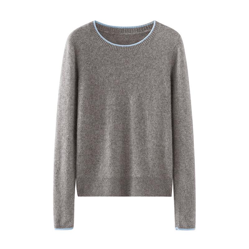 Women's Color Block Cashmere Sweater – 100% Pure 7 Gauge Single Ply, Soft, Skin-Friendly Pullover with Round Neck.
