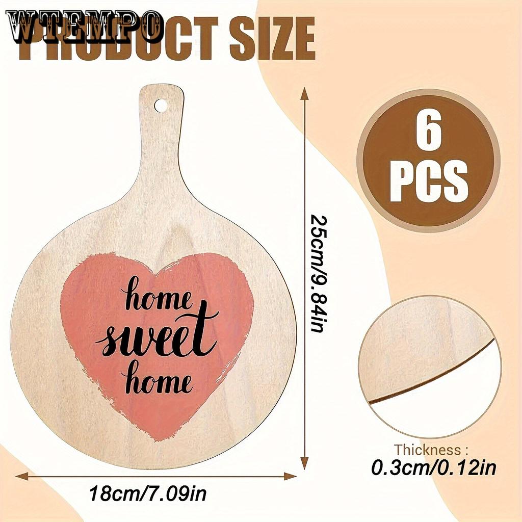 6-Pack Unfinished Round Wooden Paddle Boards with Handle for Crafts, Mini Cheese Boards, Rustic Charcuterie Platters, DIY Christmas Kitchen Decor