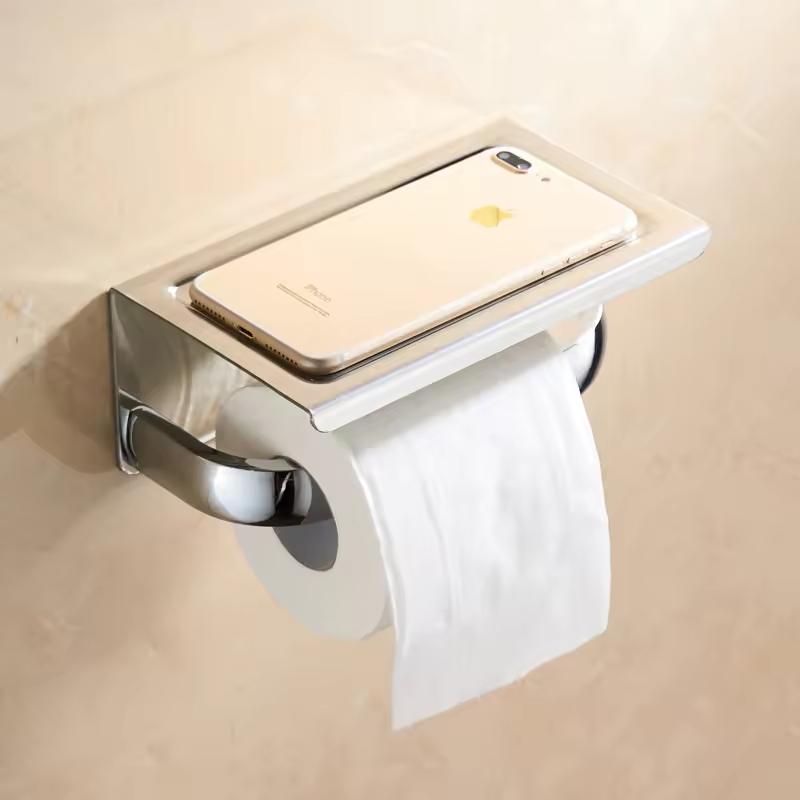 HONGDEC Wall Mounted Toilet Paper Roll Storage Dispenser Phone Shelf Toilet Paper Holder-Stainless Steel for Apartment Project