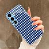 Сине-белая мелкая клетка Чехол для телефона для Samsung Galaxy S26 S25 S24 S23 S22 FE Ultra Plus Встроенное стекло ощущение голой панели Мужчины женщины