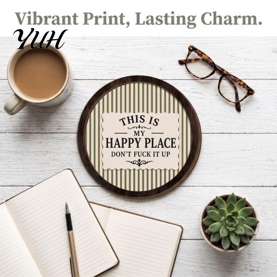 Modern Industrial Wall Decoration Retro Round Hanging Pendant, Wooden Striped Decor with English Slogans, Wood Stripe Picture Frame Ornament