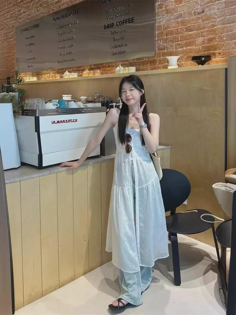 Белое сетчатое платье без рукавов на подтяжках - французский стиль, многослойное, свободный крой, облегающее, длинная юбка, новая летняя коллекция