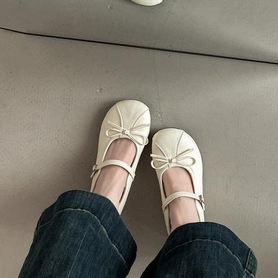 Французский бант женские туфли Мэри Джейн на одной пуговице увеличивают рост летом с юбкой, круглый носок, танкетка, балетки