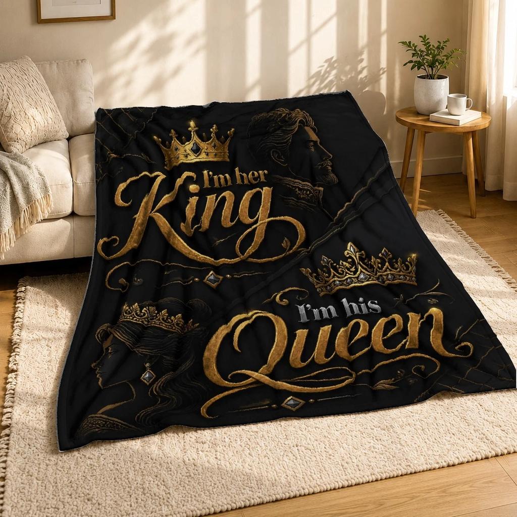 Her King His Queen Regal Typography Coral Fleece Blanket Couple Decor
