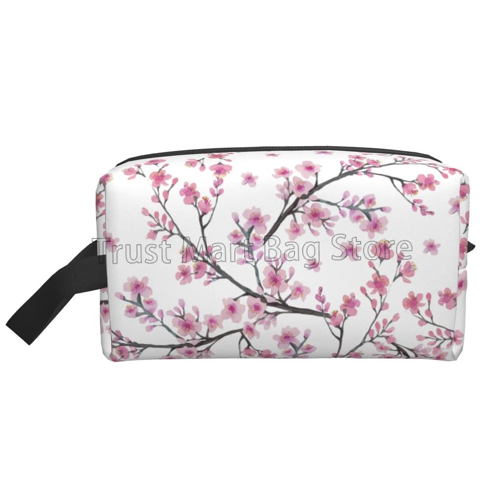 Japanese Sakura Cherry Blossoms Print Cosmetic Bags for Women Zipper Travel Toiletry Pouch Large Water Resistant Makeup Bag Gift