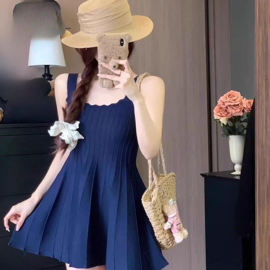 Вязаное платье для женщин на лето Облегающее и Высококлассный вид Миниатюрное платье-халтер Короткая юбка