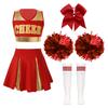 Kids Girls Shiny Cheerleading Costume Schoolgirls Dance Dress Uniform Complete Outfit with Pom Poms for Halloween Party