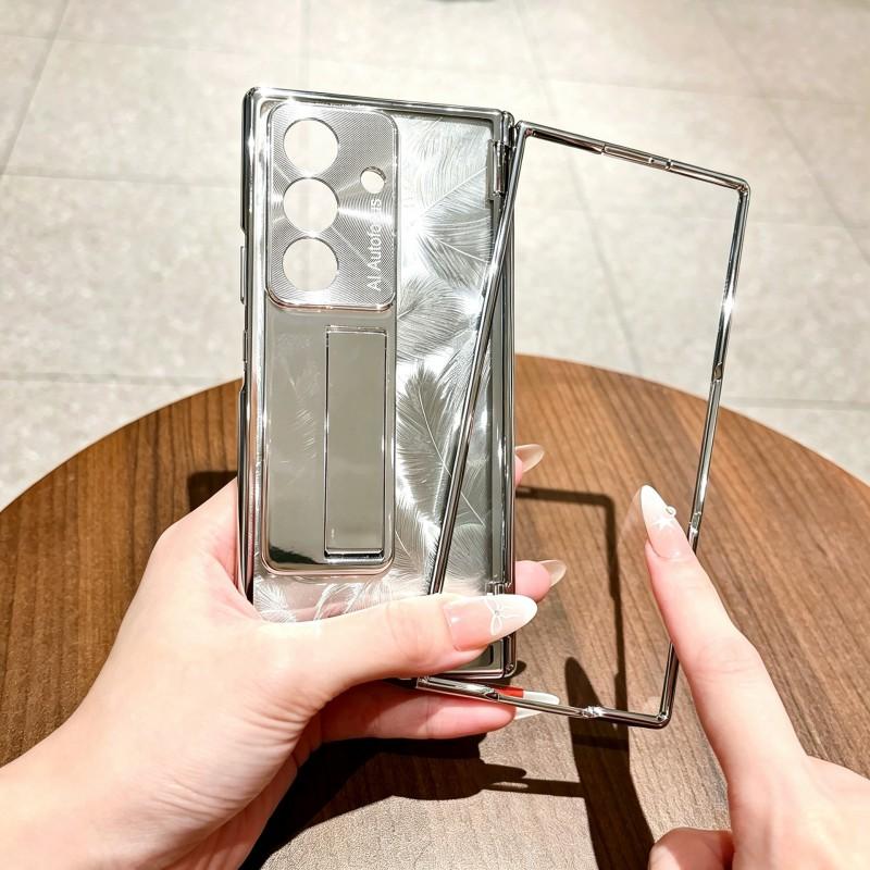 Transparent Electroplated PC Case Galaxy Z Fold8 Ultra Shockproof Magnetic Stand Cover In Star Feather
