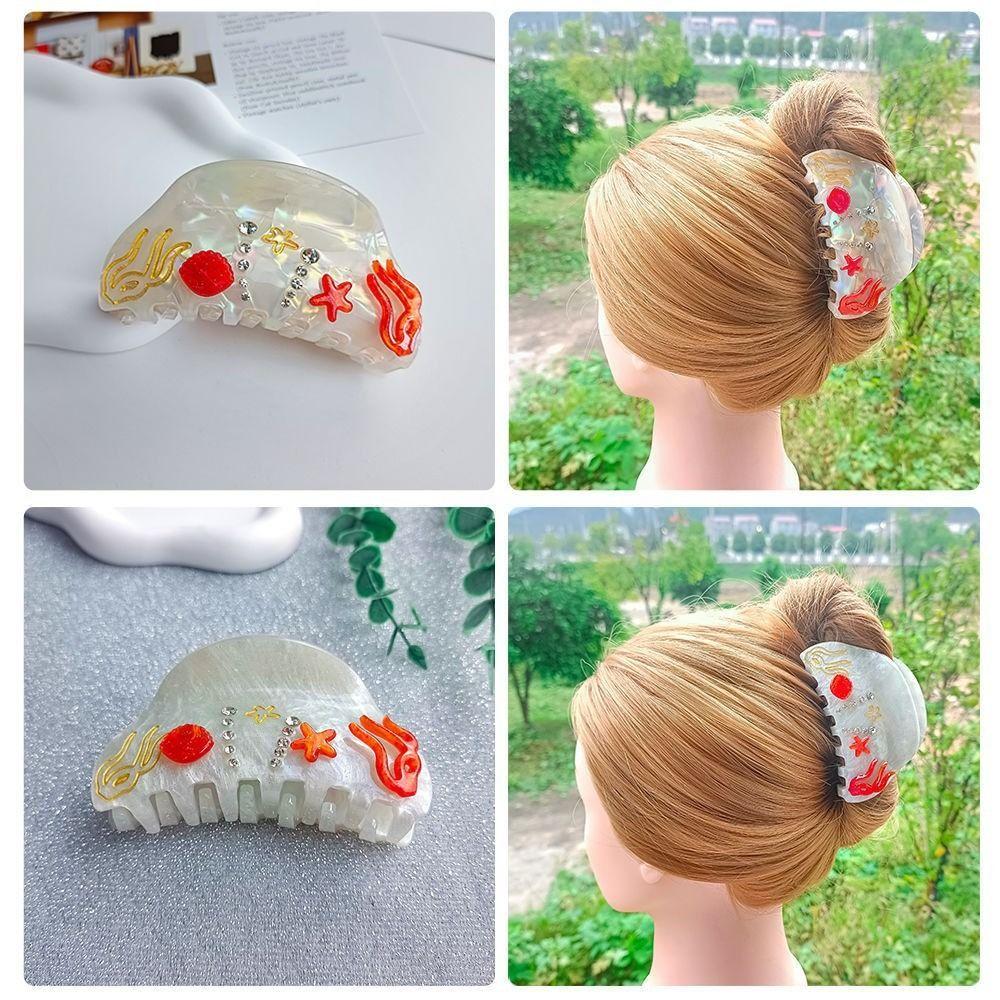 Starfish Ocean Shell  Hair Grab Hair Clip Acrylic Shark Clip Cute Rhinestone  Hair Claw  Girls