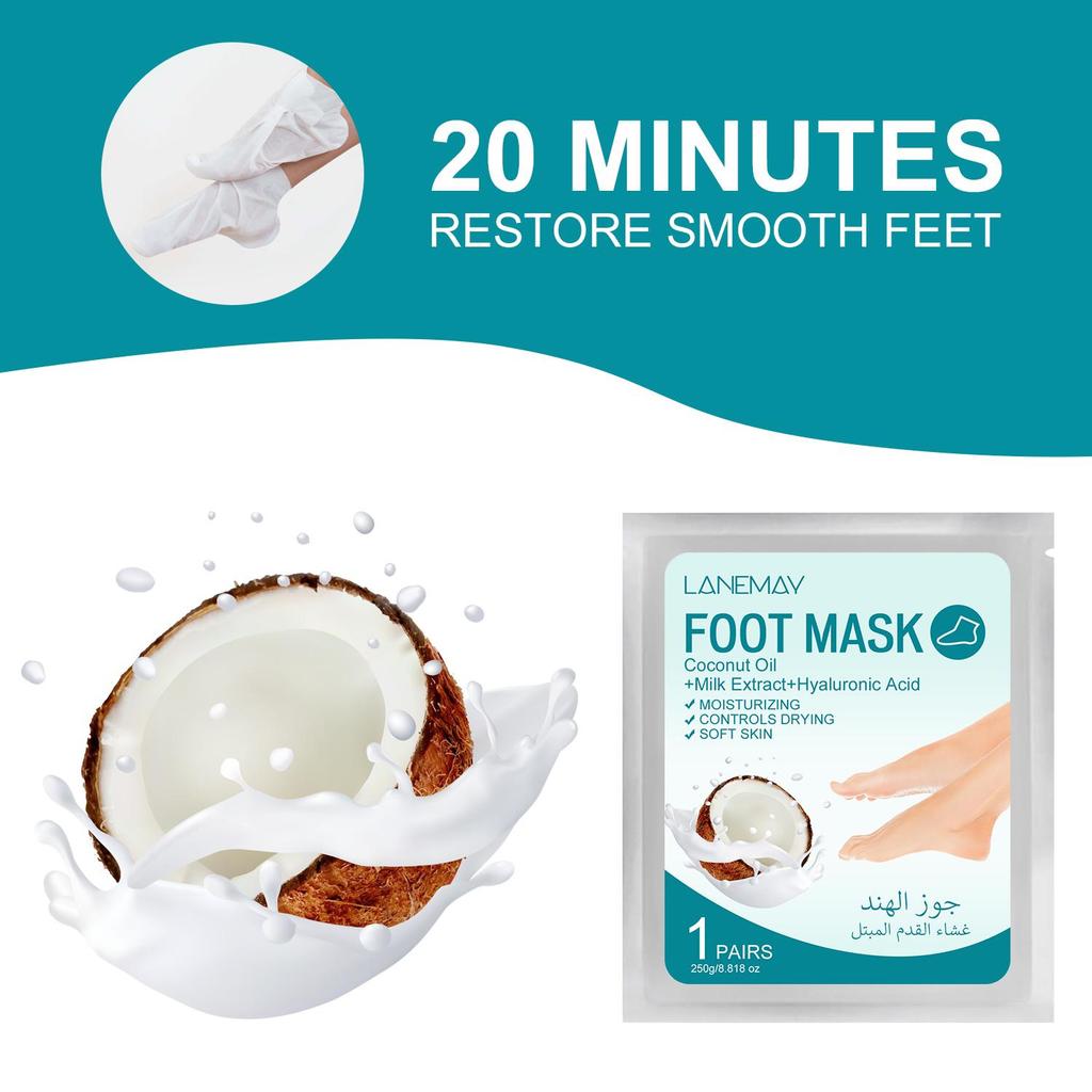 Маски для ног с кокосовым маслом — интенсивное увлажняющее средство для сухих потрескавшихся ступней, смягчают сухую кожу и улучшают текстуру кожи, 5 пар