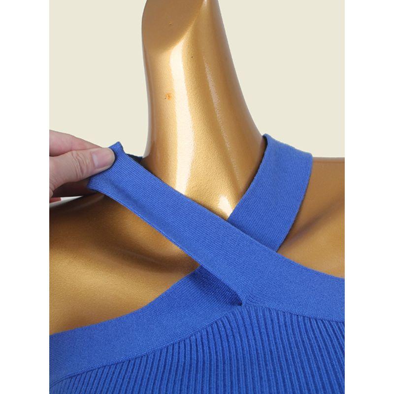 European and American Fashion Short Cami Classic Women Clothes Hanging Neck off-Shoulder Cross Elastic Texture Knit