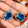 Set Accessories Necklace Ring Lotus Blue Sugar Cube High Sense Luxury Female
