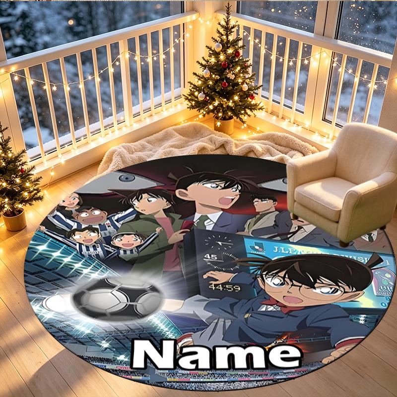 Custom Name Personalized Anime Print Round Rug, Versatile Home Decor Carpet, for Playroom, Apartment, Balcony, Entryway, Hallway Gift