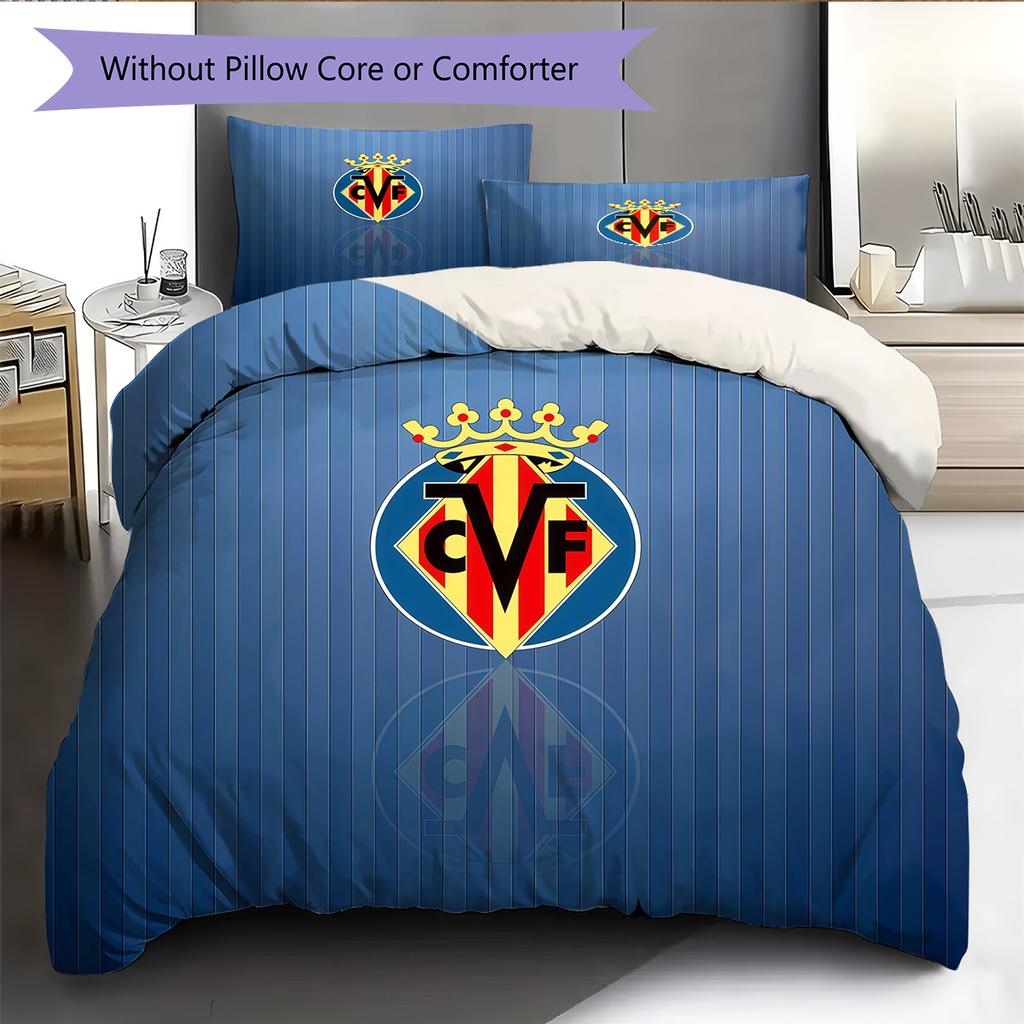 Villarreal Club de Fútbol Pattern Bedding Quilt Set Home Decoration Gift (1 * duvet cover + 2 * pillowcase without core)