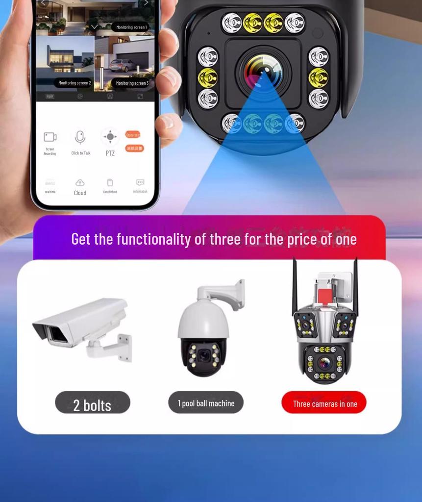 Three-Lens 360° Mobile Camera with Remote Monitoring & Intelligent Human-Shape Tracking