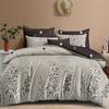 3-Piece Soft Grey Plant Printed Duvet Cover Set - Comfortable, Breathable, and Hypoallergenic Bedding for Bedroom and Guest Room