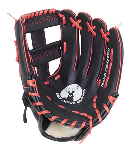 Captain Stag CS Junior Baseball Glove (UX-2591) for Kids, Right-Handed Throw, All-Around Use, Black and Red