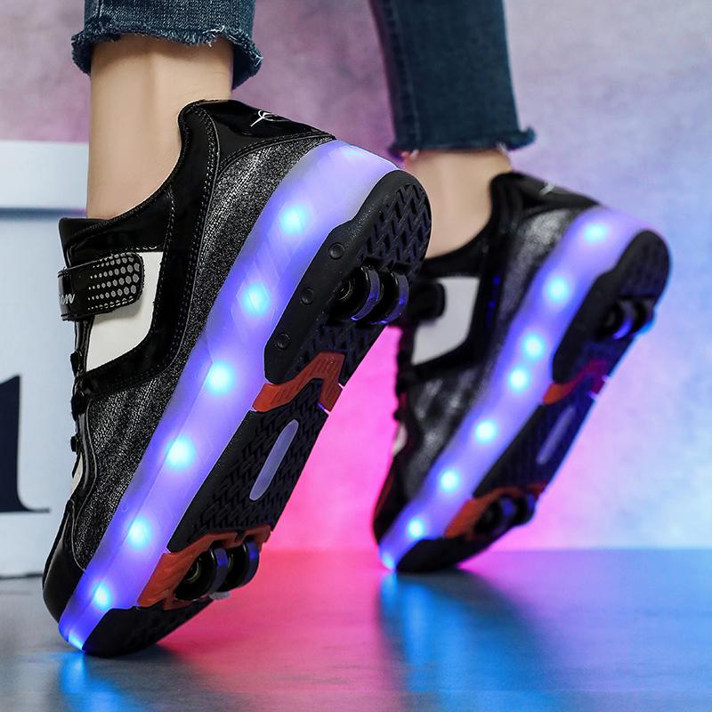 TUINANLE Children’s Two Wheels Luminous Glowing Sneakers Heels Light Roller Skate Shoes