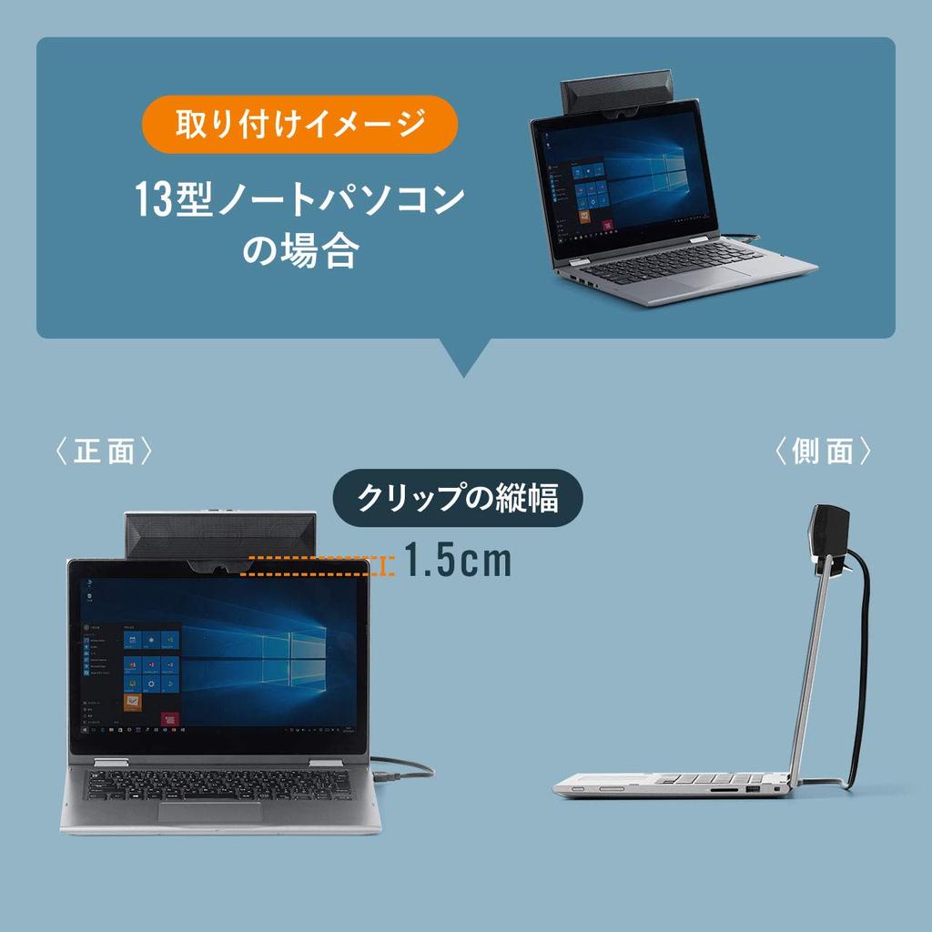 Sanwa Direct USB Speaker Passive Soundbar, Clip-on, Self-Standing, Compact, 6W, Built-in Radiator, 400-SP089