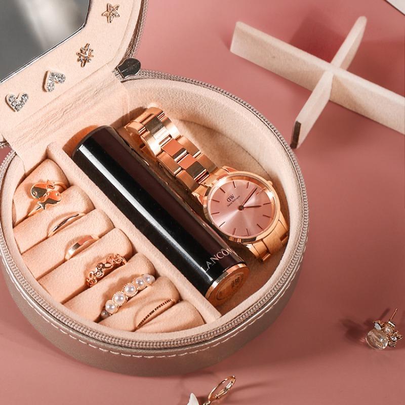 Изысканная кожаная шкатулка для украшений, дорожная портативная шкатулка для ожерелий и колец, розовый многофункциональный органайзер для женщин, упаковка