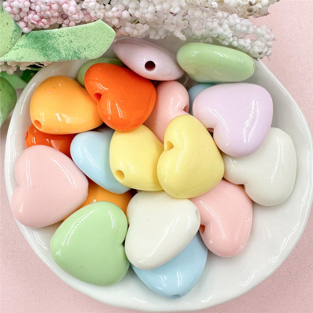 Home Party Supplies for Necklace Earrings Making Fashion 20pcs/bag DIY Handmade Materials 18.8*17.2mm Acrylic Heart Beads Solid Color