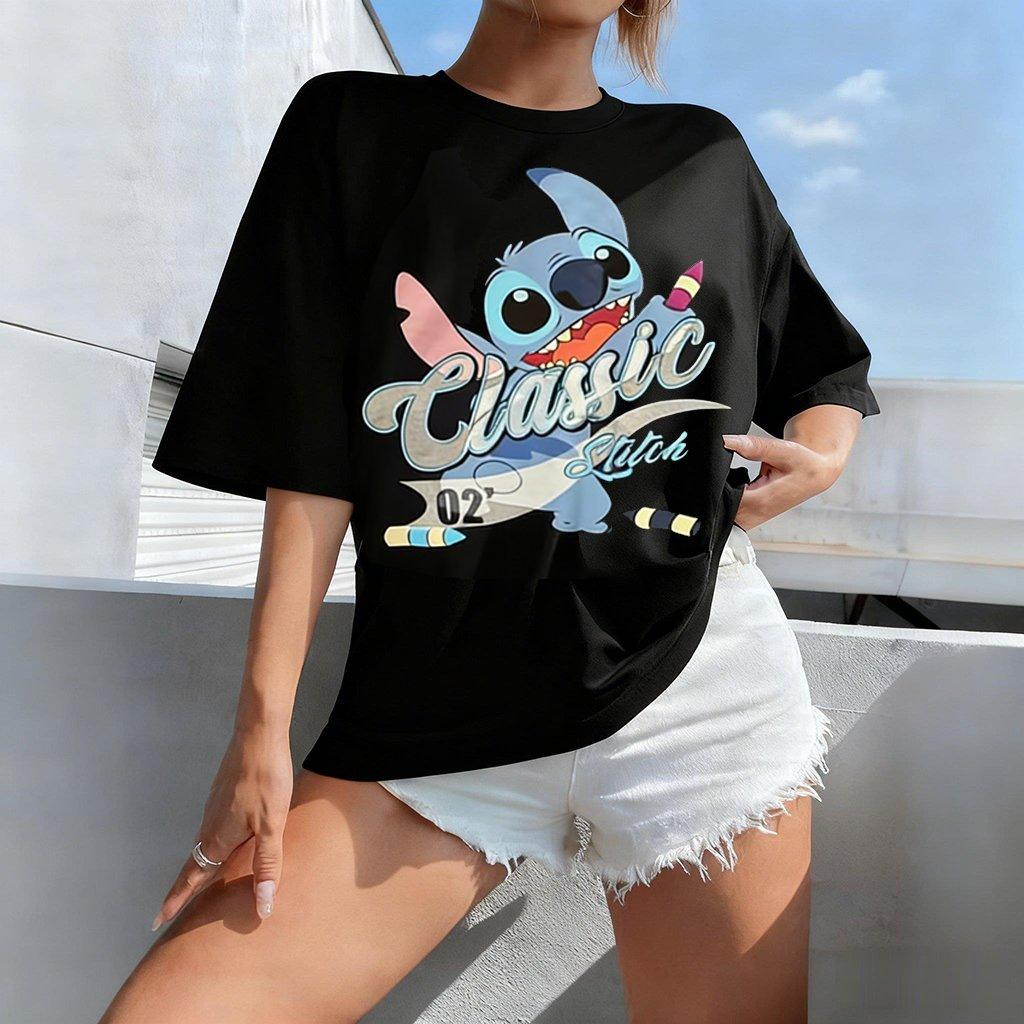Stitch Disney Cartoon Print Women Man T Shirt Loose Short Sleeve Cotton Top Graphic Tee 2026 Summer Casual Streetwear Fashion