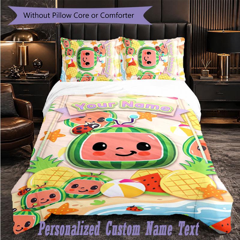 Personalized 3Pcs Bedding SetCocomelon Custom Text Duvet Cover Pillowcase Set Bedroom Gift