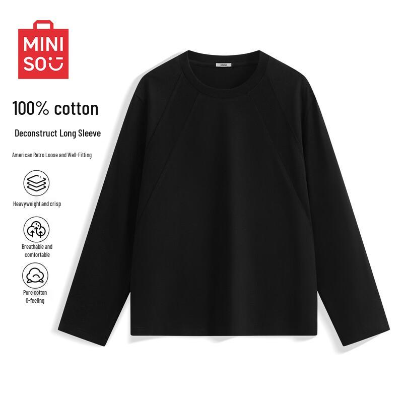 MINISO Men's Minimalist Long-Sleeve Cotton T-Shirt