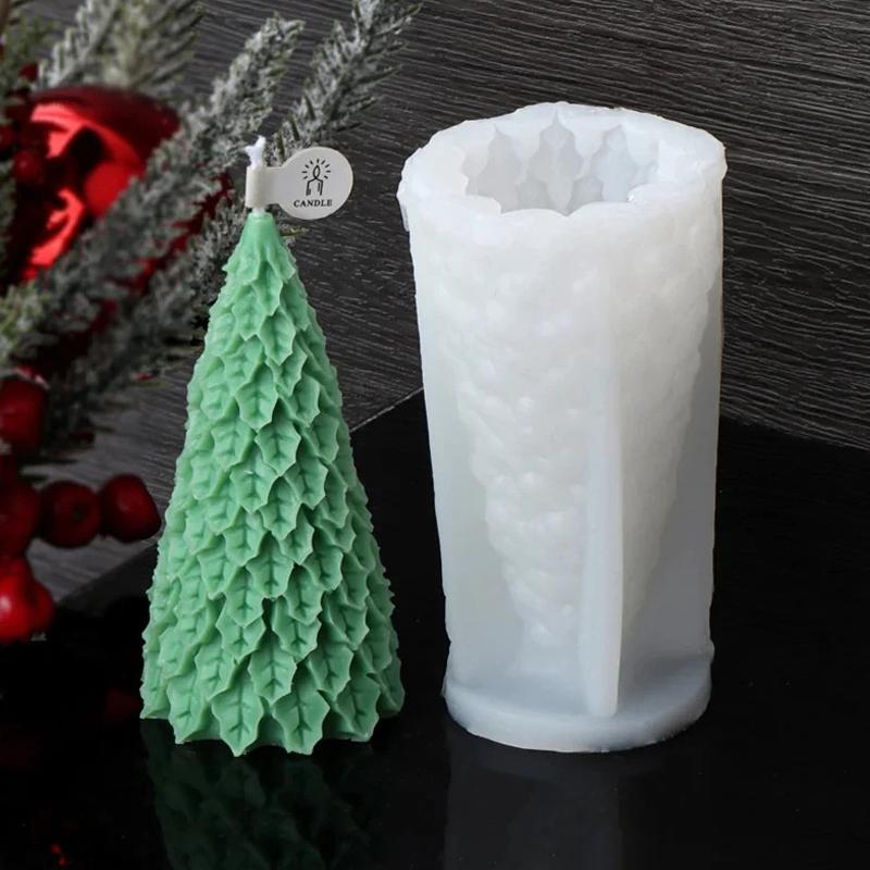 Stacked Leaves Santa Tree Resin Mould Bubble Stripe Plant Candle Soap Silicone Mold Pine Cones Christmas Gifts Party Cake Decor