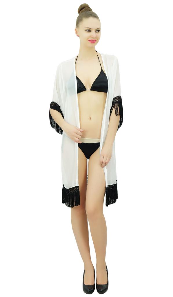 Bimba Women Beach Coverup Sheer Georgette Trendy Tassel Shrug