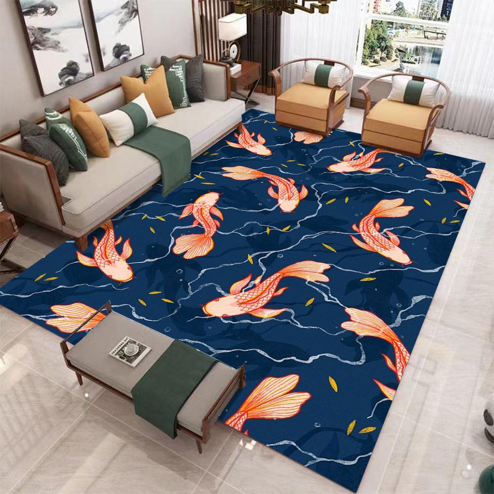 Modern Koi Fish Pattern Carpet, Non-Slip Soft Area Rug for Living Room Bedroom Home Decor Home Dekoration