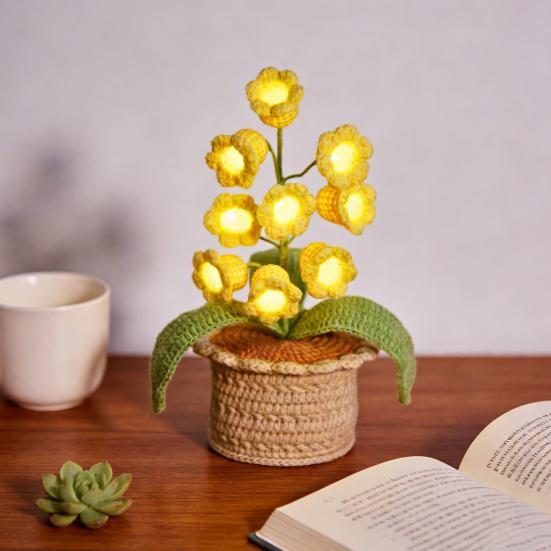 Lily of The Valley Lamp Crochet Artificial Flower Night Light Handmade Potted Plant Table Lamp for Women Wife Girlfriend Birthday Christmas Valentine