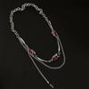 Vintage Black Red Zircon Pendant Necklace for Men Punk Silver Color Choker Chain Necklace Y2K Aesthetic Scene Jewelry Accessori
